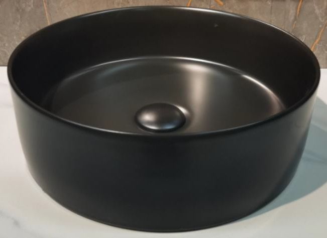 14.17 Inch Dia Black Porcelain Flat Bottom Vessel Sink