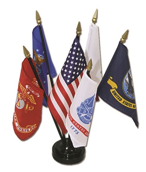 Armed Forces Six Flag Set With Base (4" x 6" Flags)