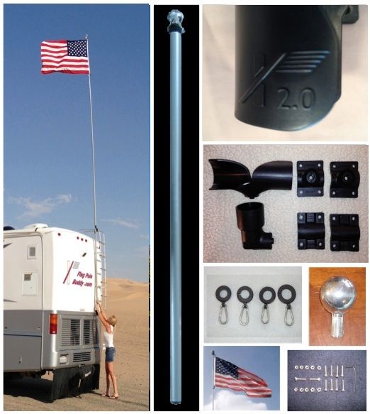 FlagPole Buddy 2.0 Kit (Includes: 22' Telescoping Fiberglass Flagpole, Black-Ops Mounts & Hardware, 4" Chrome Ball Topper, Vinyl Carry Bag and 3' x 5' American Flag - Made in the USA)