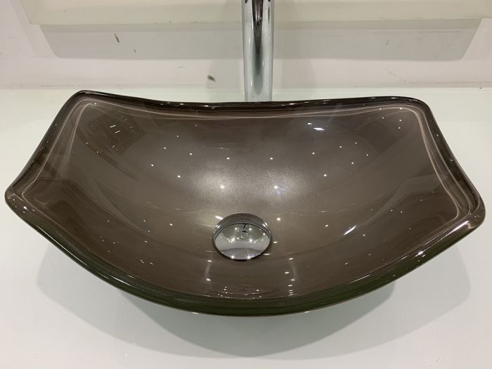 14 x 10 x 5 Inch Smoke and Matte Black Vessel Sink