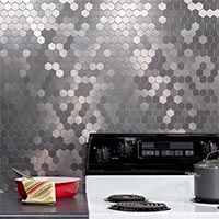 Peel and Stick Metal Mosaic, Hexagon Pattern in a Silver Matte Finish