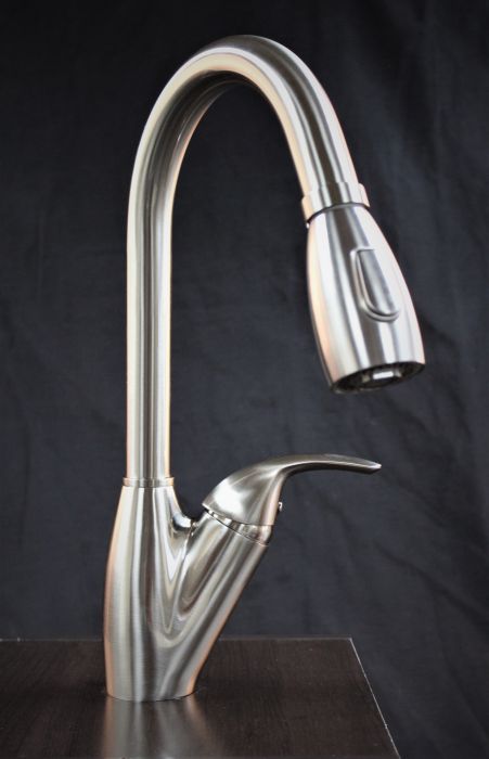 Sophia Collection; 16 inch, Single Lever, 360 Swivel-Pull-Out Kitchen Faucet, Brushed Nickel Finish