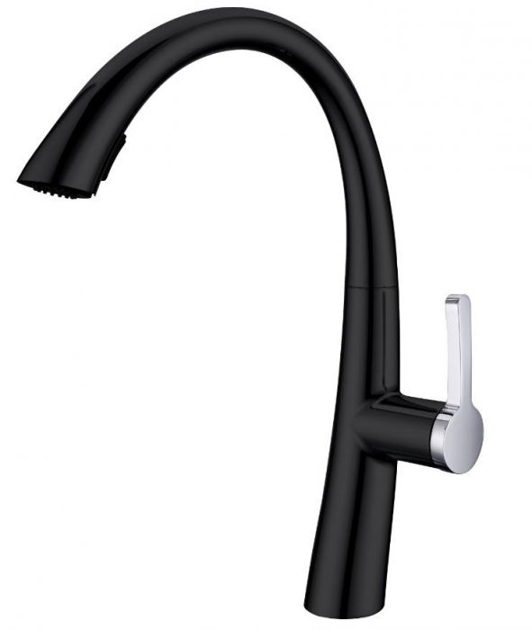Pull Out Kitchen Faucet Matte Black and Chrome Finish Melbourne Series