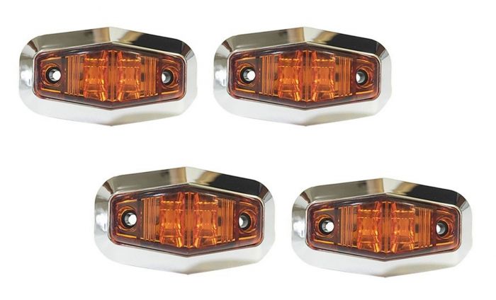 LED Hexagon Style Side Marker Amber Light with Chrome Bezel - Four Pack 