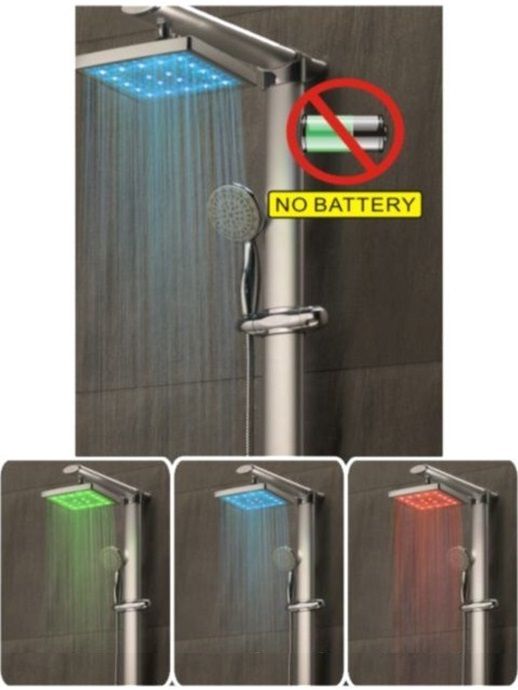 8" Square LED Illuminated Rain Shower (Red/Green/Blue - Temperature Controlled)